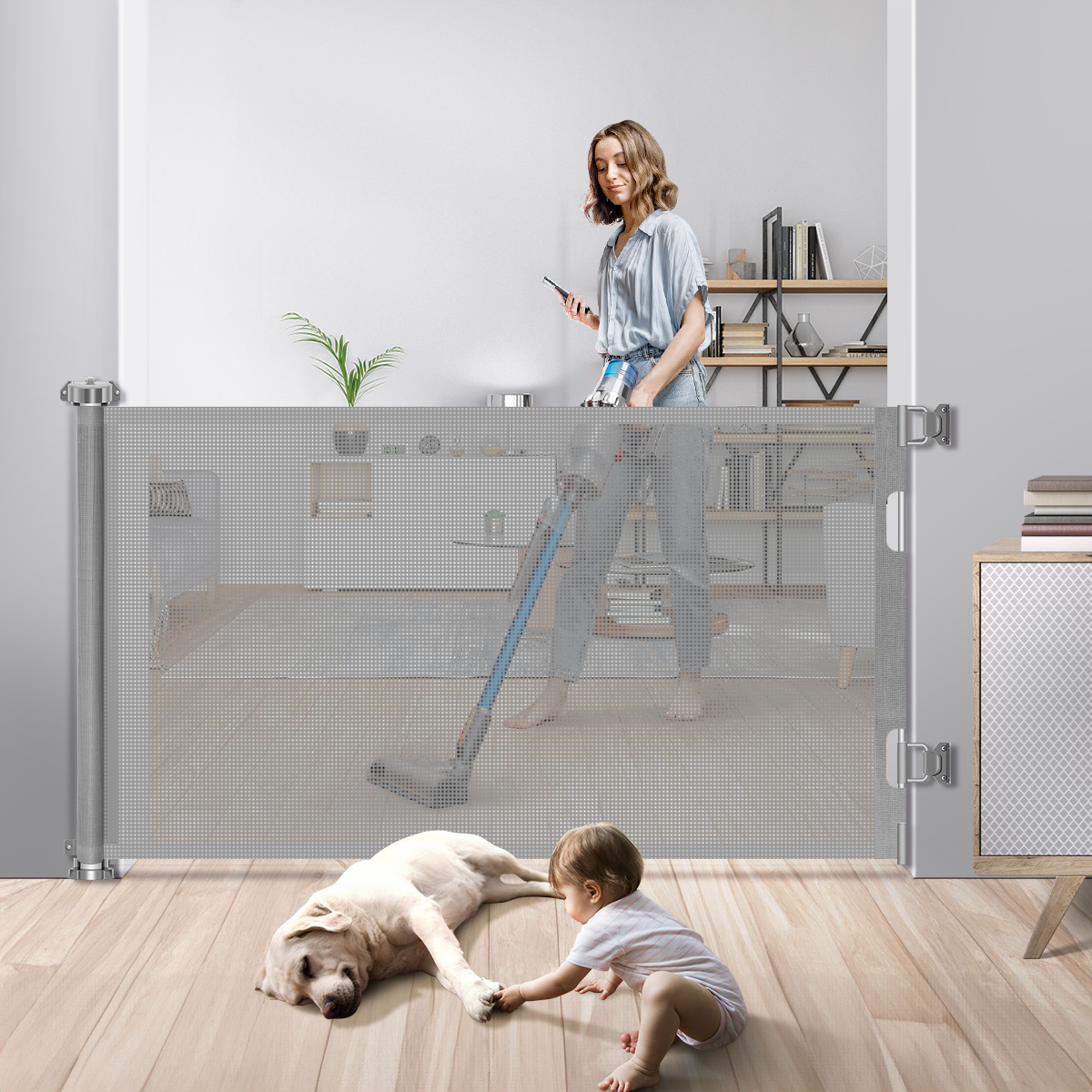 HDJ 71" Extra Wide Retractable Baby Gate,34" Tall Mesh Baby Safety