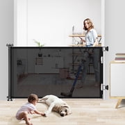 HDJ 71in Retractable Baby Gate,34in Tall Mesh Baby Safety Gate for Stairs,Metal Auto-Lock Dog Gate,Extra Wide,Black