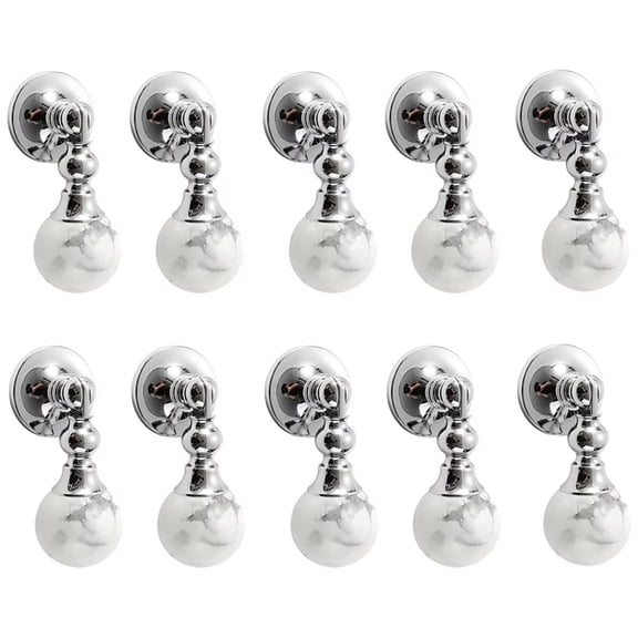 HDJNal 10 Pack Marble Stone Pattern Polished Chrome Ball Shape Aluminum Profile Drawer Knobs Cabinet Handles Pulls with Screws for Kitchen Bedroom Furniture with Solid Brass Base,White