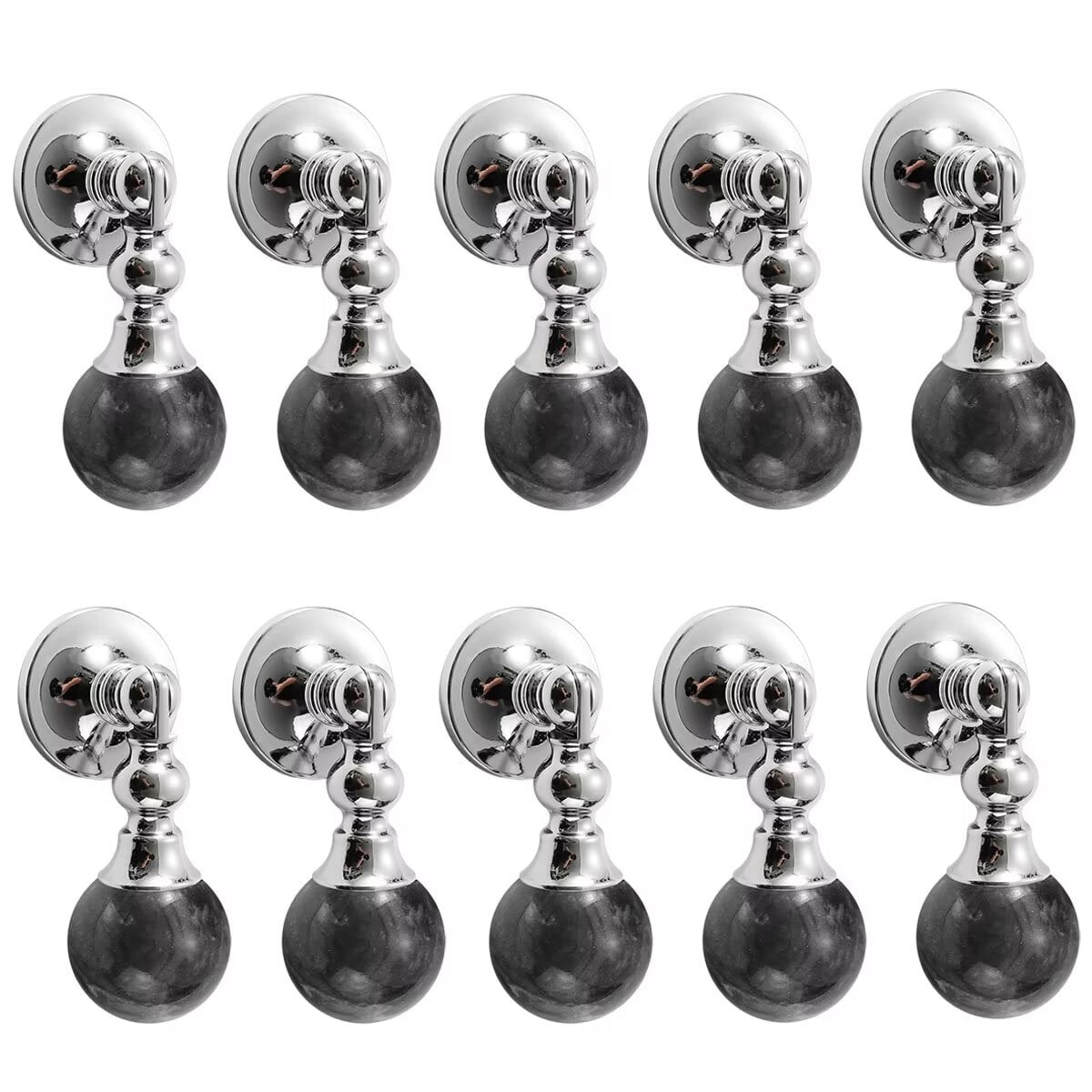 HDJNal 10 Pack Marble Stone Pattern Polished Chrome Ball Shape Aluminum Profile Drawer Knobs Cabinet Handles Pulls with Screws for Kitchen Bedroom Furniture with Solid Brass Base,Black