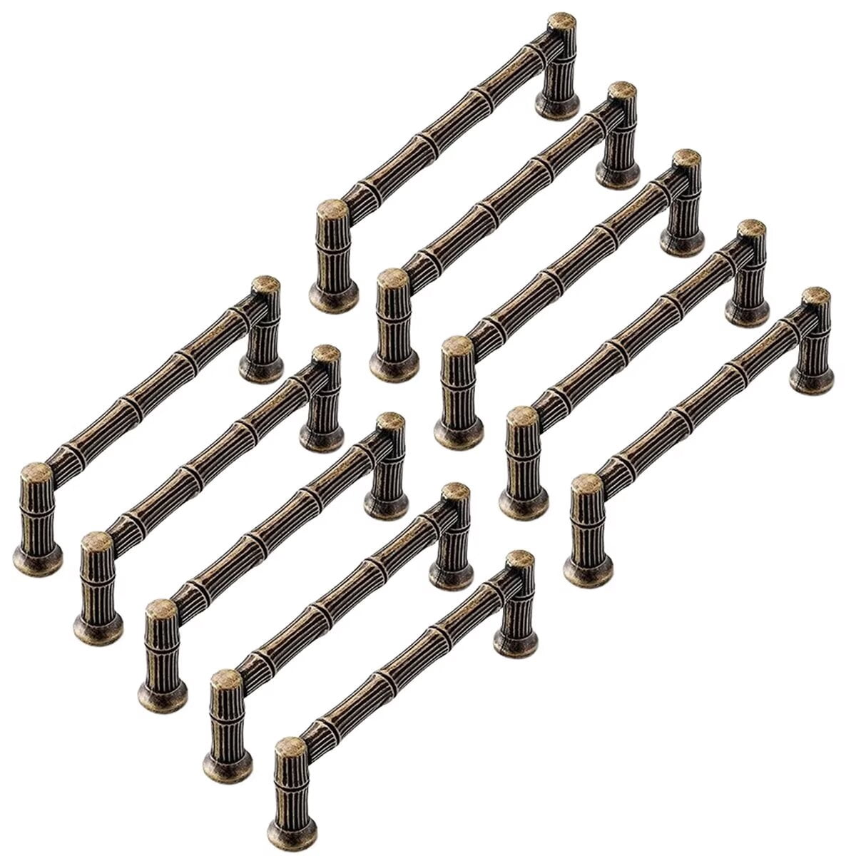 HDJNal 10 Pcs Antique Brass Cabinet Bar Pulls Vintage Drawer Handles Closet Classic Retro T Shape Cabinet Drawer Knobs Home Kitchen Improvement Hardware,CC 96mm ZuJie03B