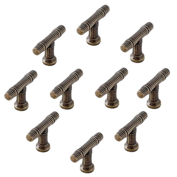 HDJNal 10 Pcs Antique Brass Cabinet Bar Pulls Vintage Drawer Handles Closet Classic Retro T Shape Cabinet Drawer Knobs Home Kitchen Improvement Hardware ZuJie03A
