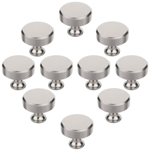 HDJNal 10 Pcs Modern Brushed Satin Nickel Cabinet Bar Pulls Drawer Handles Classic Round Shape Cabinet Drawer Knobs Knurled Dresser Pulls Home Improvement Kitchen Hardware
