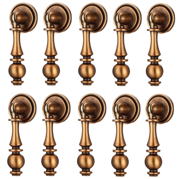 HDJNal 10 Pcs Vintage Drop Cabinet Pulls 2.55 Inch Zinc Alloy Drawer Handles Antique Brass Dresser Knobs Decorative Pendant Style Hardware for Kitchen Cabinets Nightstand Cupboard