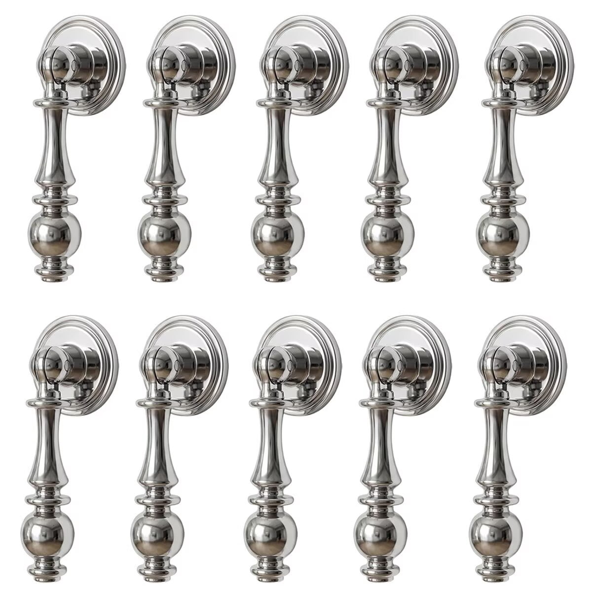 HDJNal 10 Pcs Vintage Drop Cabinet Pulls 2.55 Inch Zinc Alloy Drawer Handles Polished Nickel Dresser Knobs Decorative Pendant Style Hardware for Kitchen Cabinets Nightstand Cupboard