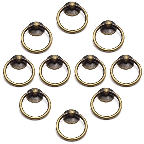 HDJNal 10 pcs Drawer Handles and Ring Pull, Vintage Zinc alloy 1.7" Drawer Knobs Pulls Decorative Furniture Door Drawer Handles and Ring Pull with Screws for Cabinet Wardrobe Dresser