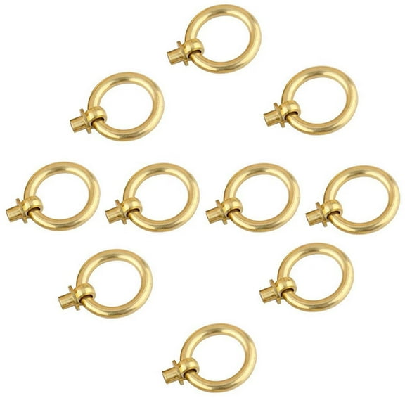 HDJNal 10Pcs 20mm Solid Brass Antique Brass Pulls for Dresser Drawer Ring Pulls Furniture Hardware Brushed Gold Wardrobe Door Handles,Modern Drawer Pulls