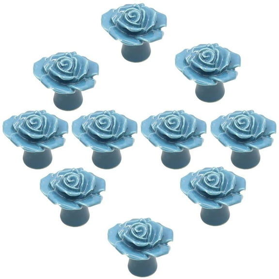 HDJNal 10Pcs Antique Rose Flower Cabinet Knob, Vintage Ceramics Handles Decorative Dresser Knobs Cabinets Closets Girl's Furniture Drawer Bookcase Cabinet Handle (Blue)