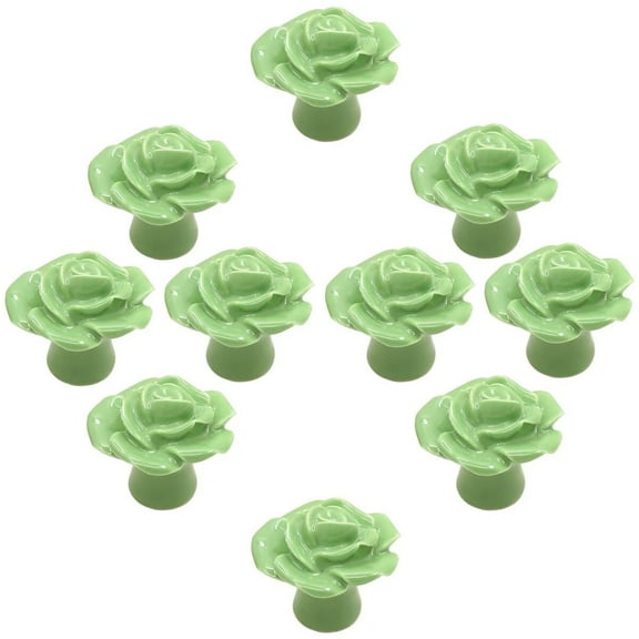HDJNal 10Pcs Antique Rose Flower Cabinet Knob, Vintage Ceramics Handles Decorative Dresser Knobs Cabinets Closets Girl's Furniture Drawer Bookcase Cabinet Handle (Green)