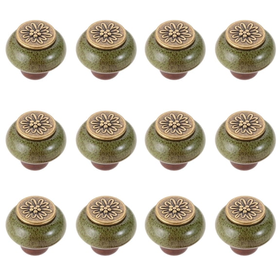 HDJNal 12Pcs Vintage Ceramic Cabinet Knobs, Farmhouse Drawer Pulls for Kitchen Cupboard Dresser, Screws Included