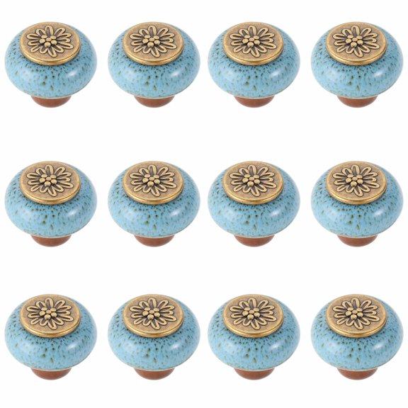 HDJNal 12Pcs Vintage Ceramic Cabinet Knobs, Farmhouse Drawer Pulls for Kitchen Cupboard Dresser, Screws Included