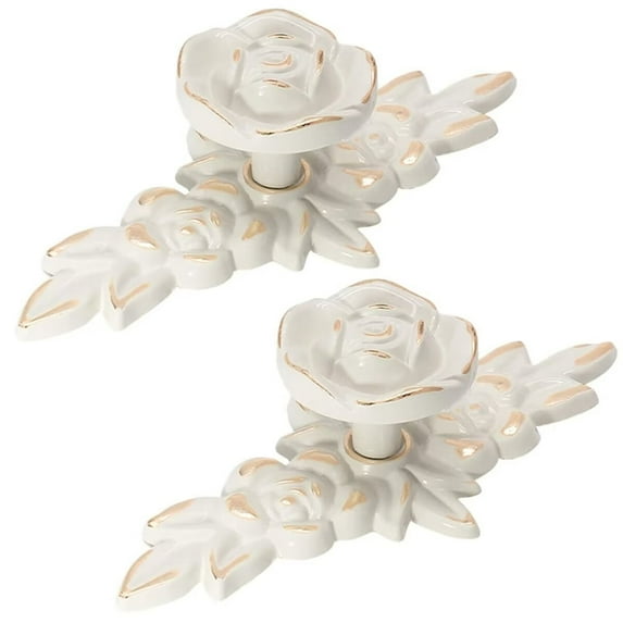 HDJNal 2Pcs Antique Rose Decorative Cabinet Knob with Backplate, European Style Vintage Handles Pulls for Cabinet Door Dresser Cupboard Closet Drawer Furniture (Golden Line)