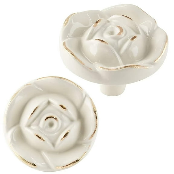 HDJNal 2Pcs Antique Rose Decorative Cabinet Knob, European Style Vintage Handles Pulls for Cabinet Door Dresser Cupboard Closet Drawer Furniture (Golden Line)