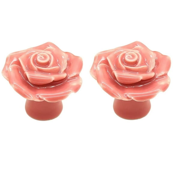HDJNal 2Pcs Vintage Flower Cabinet Knobs, Decorative Rose Drawer Handle,Ceramic Drawer Knobs Cabinet Door Knobs with Mounting Screws,Pink Furniture Knobs