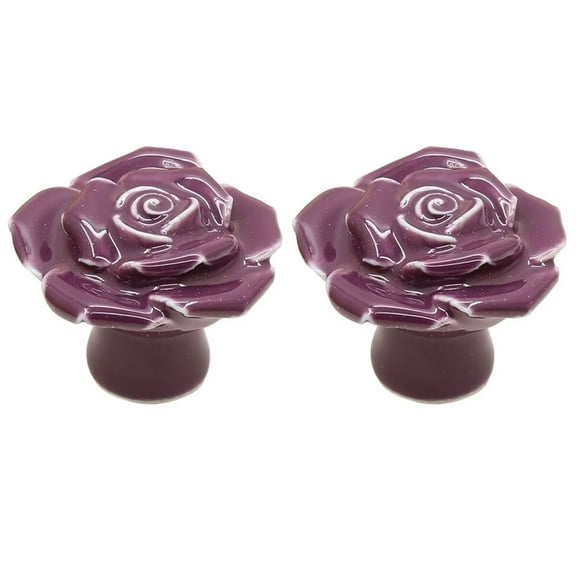 HDJNal 2Pcs Vintage Flower Cabinet Knobs, Decorative Rose Drawer Handle,Ceramic Drawer Knobs Cabinet Door Knobs with Mounting Screws,Purple Furniture Knobs