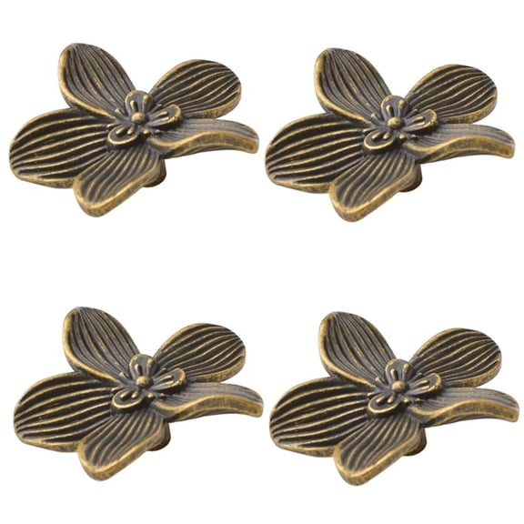 HDJNal 4Pcs Flower Shaped Decorative Cabinet Knob,Solid Drawer Knob Cupboard Door Knobs, Drawer Knob Cupboard Door Knobs, Drawer Pulls Cabinet Handle Knobs for Dresser Cabinet (Bronze)