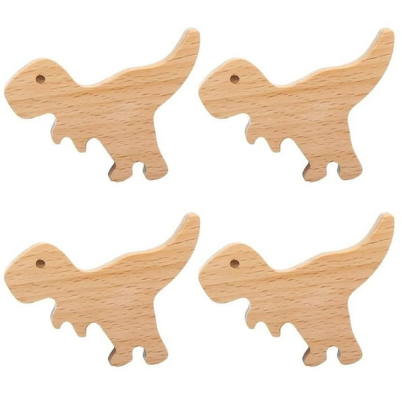 HDJNal 4Pcs Wooden Dinosaur Cabinet Knobs with Screws Decorative Dino Theme Dresser Knobs Natural Wood Animal Furniture Knobs for Nursery Drawer Handles Room Dresser Pulls Decor