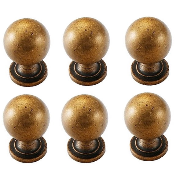 HDJNal 6 Pcs Cabinet Knobs with Screws, 26mm Drawer Handles Ball Shaped cupboards Door Knobs for Dresser Drawers and Kitchen, Bathroom Cabinet, Office,Yellow Bronze