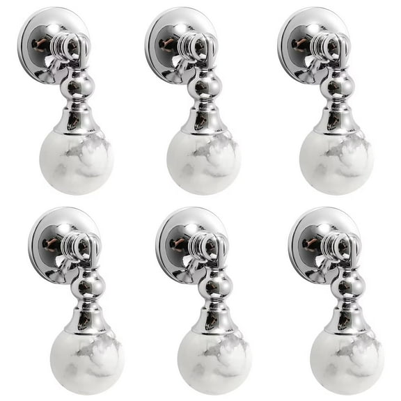 HDJNal 6 Pcs New Marble Pattern Cabinet Handles - Modern Stone Polished Chrome Aluminum Furniture Pulls, with Solid Brass Base Knob for Bathroom Kitchen Dresser,White