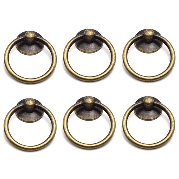 HDJNal 6 Pcs Vintage Kitchen Cupboard Knobs Pulls, Handle Painted Round Bronze Cabinet Knob Retro Drawer Door Cupboard Dresser Drop Ring Pull Handle with Screws Cupboard Handles