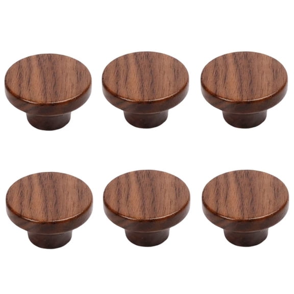 HDJNal 6Pcs Walnut Wood Knobs - Cabinet Knobs 1.57" Wooden Dresser Knobs Round Wooden Knobs for Cabinets and Drawers Wood Drawer Pulls Natural Wood Kitchen Cabinet Knobs Pulls Handle