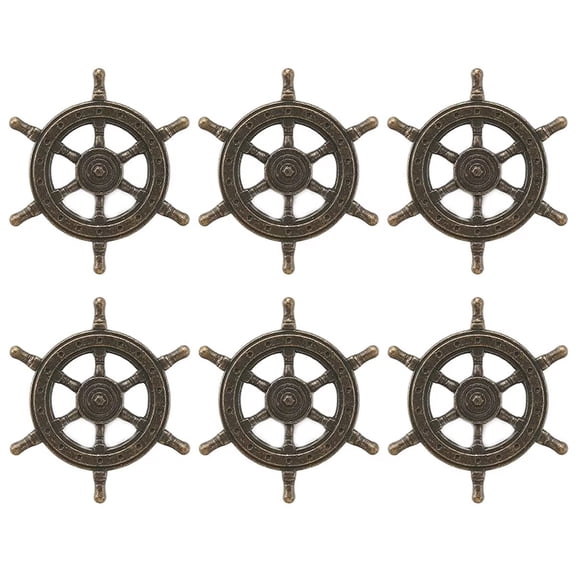 HDJNal 6pcs Nautical Rudder Wheel Knobs Decorative Bronze Zinc Alloy Knobs/ Handles/ Pulls for Furniture Cabinets, Wardrobe,Drawer,Dresser,Chest etc Vintage DIY Home Decorative