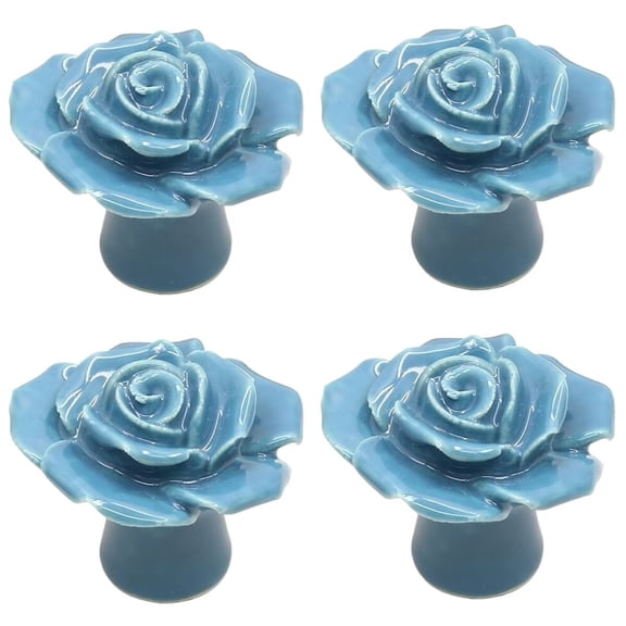 HDJNal Antique Blue Rose Flower Cabinet Knobs, Decorative Furniture Knobs,4pcs Vintage Ceramics Cabinet Handles Drawer Handle Knobs for Dresser Cabinet with Mounting Screws