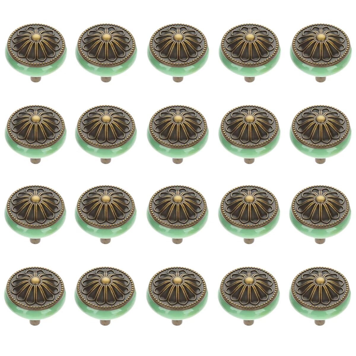 HDJNal Antique Bronze Ceramic Drawer Knob Cupboard Pulls Handles Wardrobe Drawer Cabinet Door Kitchen Knobs and Pull Handles for Cupboards ,Dresser ,Kitchen, Pack of 20 (Green)