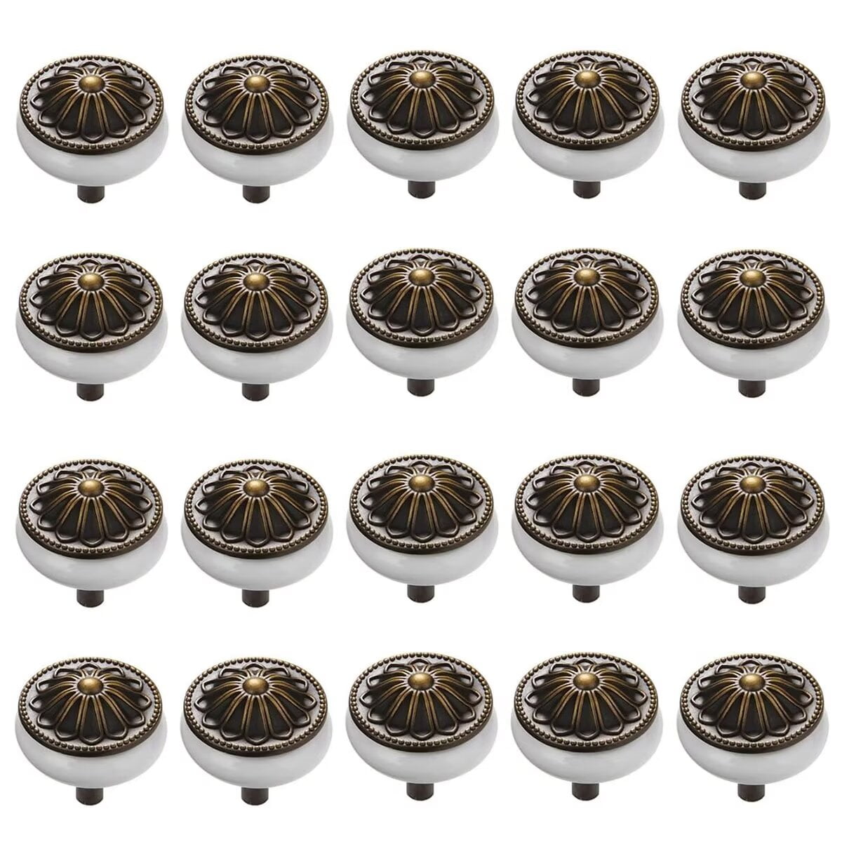 HDJNal Antique Bronze Ceramic Drawer Knob Cupboard Pulls Handles Wardrobe Drawer Cabinet Door Kitchen Knobs and Pull Handles for Cupboards ,Dresser ,Kitchen, Pack of 20 (White)