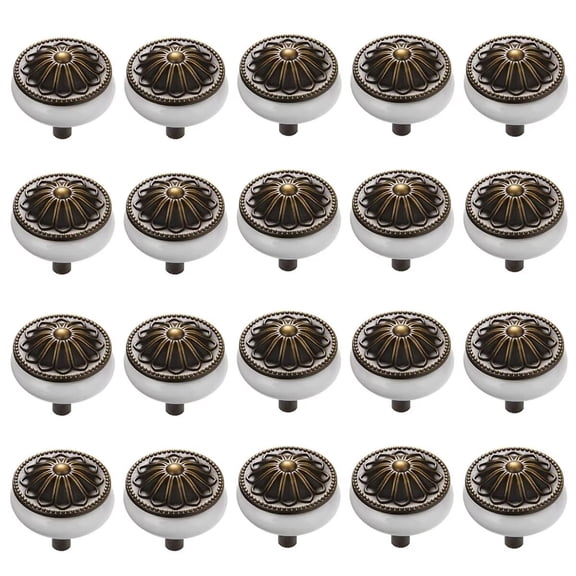 HDJNal Antique Bronze Ceramic Drawer Knob Cupboard Pulls Handles Wardrobe Drawer Cabinet Door Kitchen Knobs and Pull Handles for Cupboards ,Dresser ,Kitchen, Pack of 20 (White)
