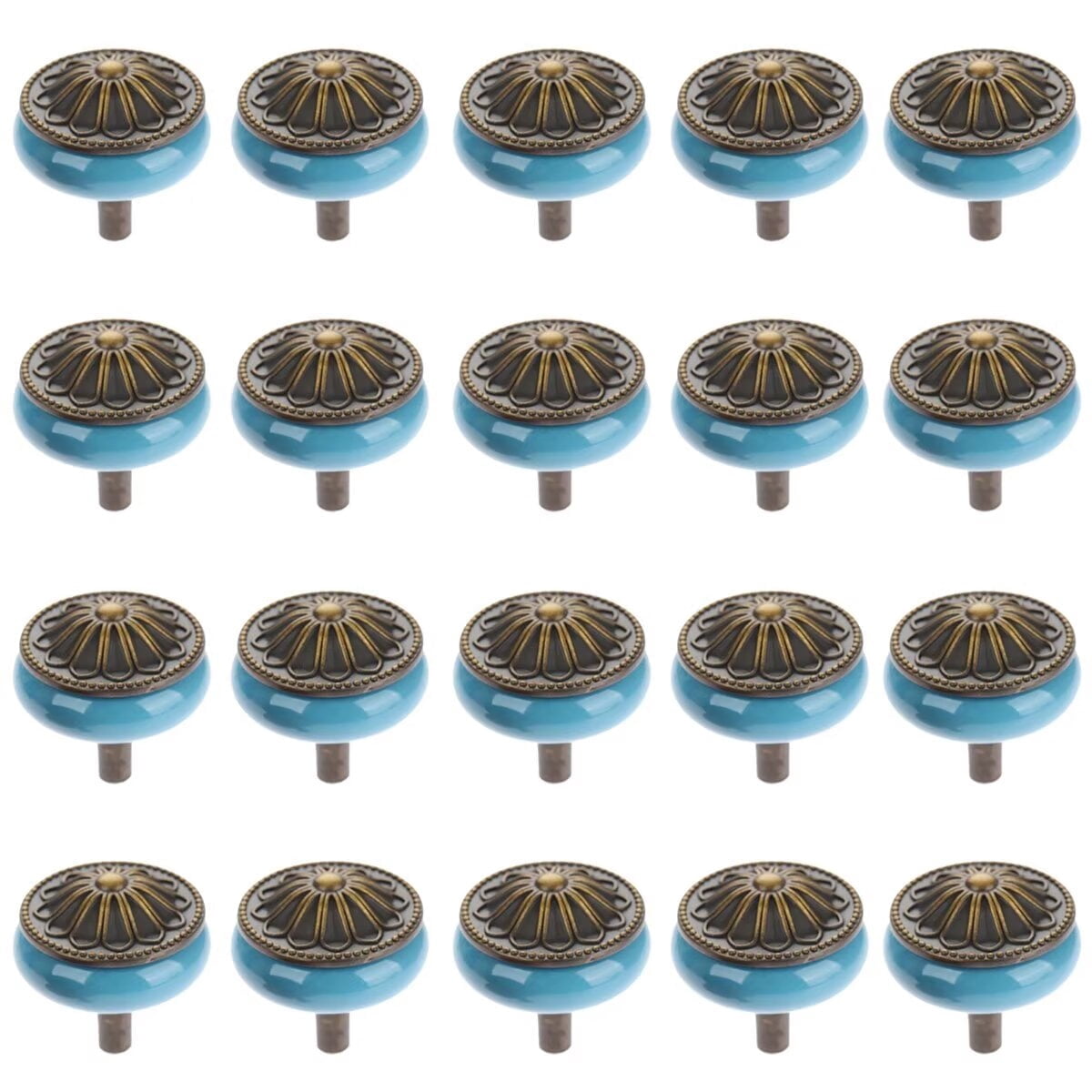 HDJNal Antique Bronze Ceramic Drawer Knob Cupboard Pulls Handles Wardrobe Drawer Cabinet Door Kitchen Knobs and Pull Handles for Cupboards ,Dresser ,Kitchen, Pack of 20 (Blue)