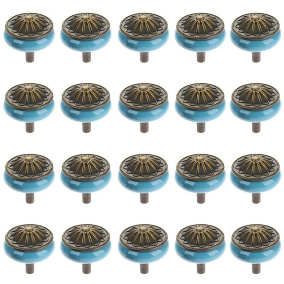 HDJNal Antique Bronze Ceramic Drawer Knob Cupboard Pulls Handles Wardrobe Drawer Cabinet Door Kitchen Knobs and Pull Handles for Cupboards ,Dresser ,Kitchen, Pack of 20 (Blue)