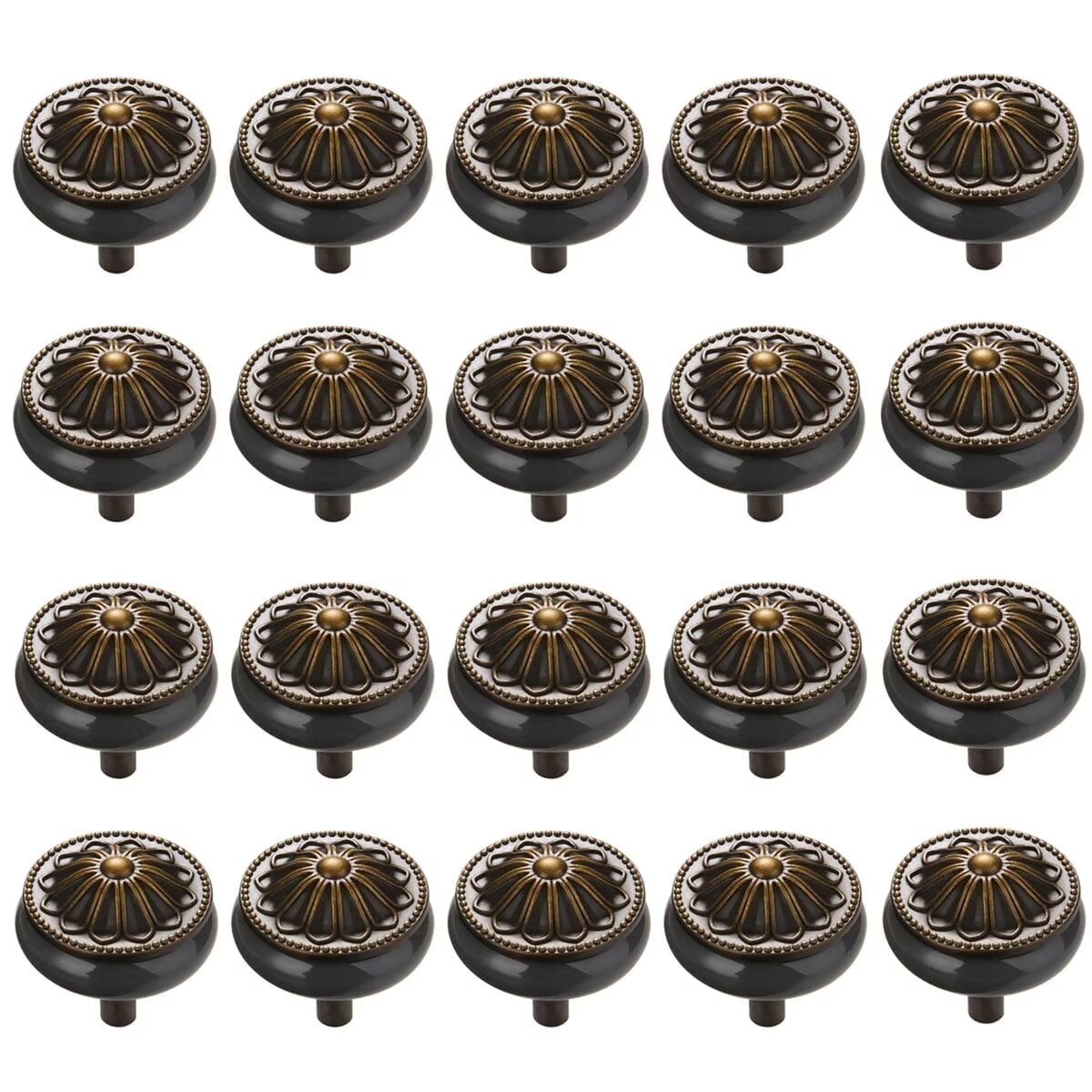 HDJNal Antique Bronze Ceramic Drawer Knob Cupboard Pulls Handles Wardrobe Drawer Cabinet Door Kitchen Knobs and Pull Handles for Cupboards ,Dresser ,Kitchen, Pack of 20 (Grey)