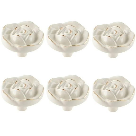 HDJNal Antique Euro Rose Cabinet Knobs with Backplate, Vintage Shabby Chic Kitchen Zinc Alloy Flower Drawer Pull Handles for Dresser Vanity Nightstand Cupboard Wardrobe (Set of 6 PCS,Golden Line)