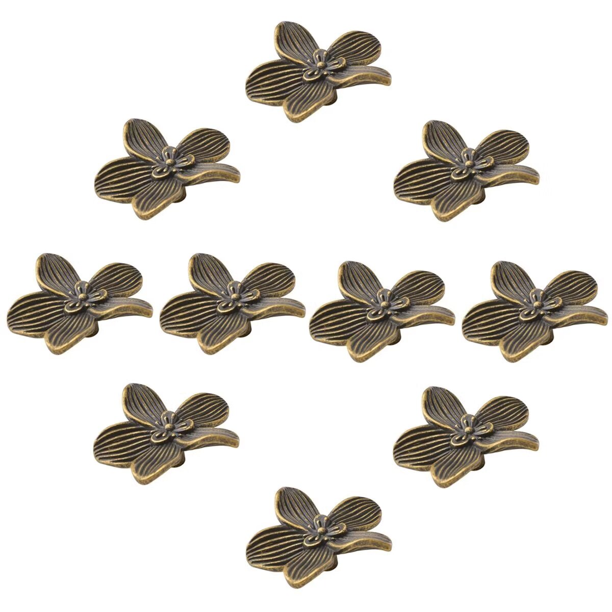 HDJNal Antique Flower Shaped Cabinet Knobs, Vintage Kitchen Shabby Chic Zinc Alloy White Drawer Pull Handles for Dresser Vanity Nightstand Cupboard Wardrobe, 10 Pack (Bronze)