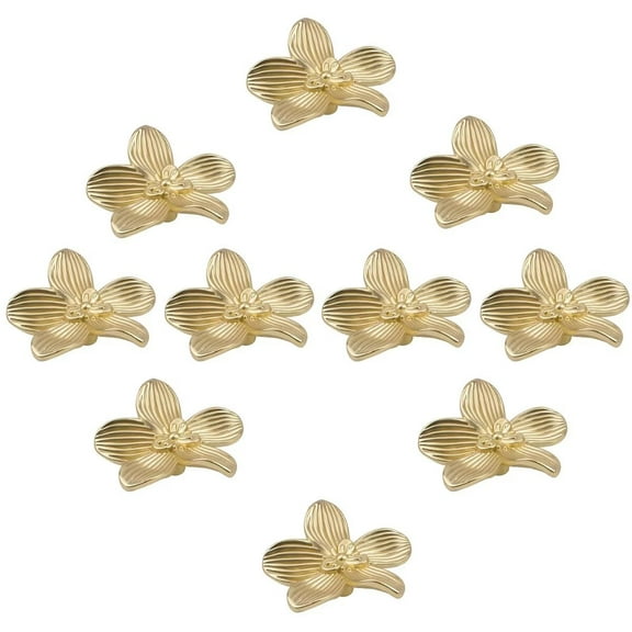 HDJNal Antique Flower Shaped Cabinet Knobs,Vintage Kitchen Zinc Alloy Shabby Chic Drawer Pull Handles for Dresser Vanity Nightstand Cupboard Wardrobe, 10 Pack (Golden）