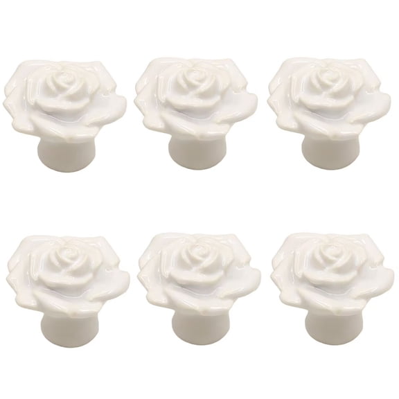 HDJNal Antique Rose Flower Cabinet Knobs, 6pcs Vintage Ceramics Handles Decorative Drawer Handle Knobs for Dresser Cabinet with Mounting Screws (White)