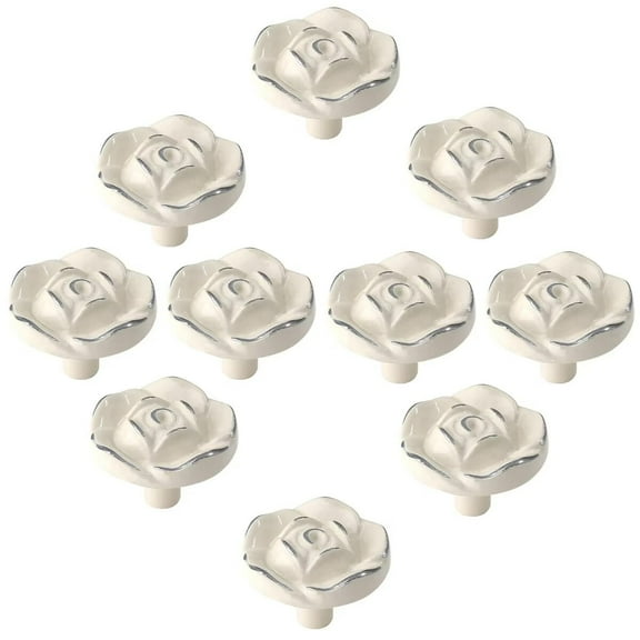 HDJNal Antique Rose Flower Cabinet Knobs, Vintage Kitchen Shabby Chic Zinc Alloy Drawer Pull Handles for Dresser Vanity Nightstand Cupboard Wardrobe,10 Pack (Silver Line)