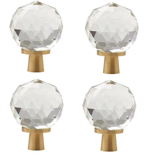 HDJNal Ball Shape Crystal Glass Knobs,Furniture Cabinet Transparent knobs,Brass Drawer Knobs