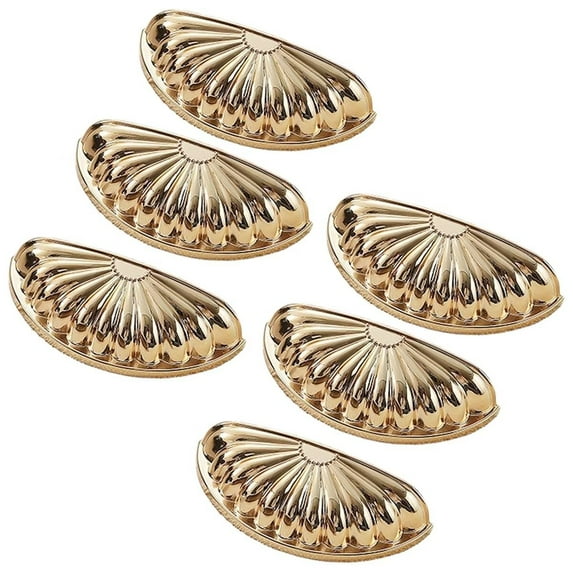 HDJNal Bright Gold Cabinet Cup Handles, 6PCS Zinc Alloy Drawer Pulls Vintage Shell Shape Knobs for Dresser Cupboard Kitchen Furniture Decoration, 3" Hole Centers,with adjustable Screws