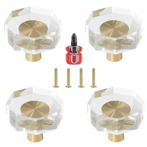 HDJNal Crystal Glass Knobs,Brass Round Drawer Knobs,Furniture Cabinet Transparent knobs