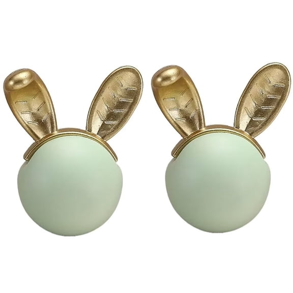 HDJNal Green Rabbit Shape Cabinet Knobs - Set of 2 - Ceramic Drawer Pull Handle Kitchen Cupboard Wardrobe Knob Kid's Room Decorative Furniture Hardware