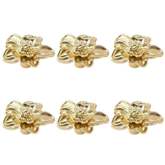 HDJNal Retro Flower Shaped Pulls Knobs, Vintage Decorative Single Hole Golden Petal Handles for Cupboard Door Kitchen Cabinet Wardrobe Drawer Dresser Furniture(Set of 6 PCS)