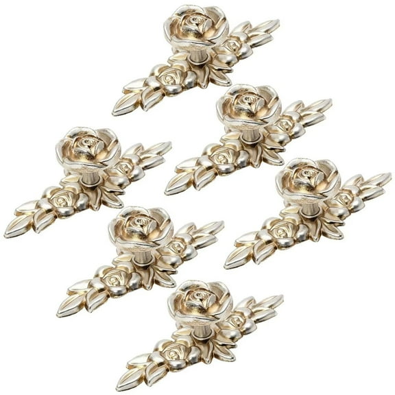 HDJNal Rose Decorative Zinc Alloy Knobs/ Handles/ Pulls for Kitchen Cabinets, Cupboards, Wardrobe, Drawer,Dresser,Chest etc Vintage DIY Home Decorative,with Backplate(6Pcs,Antiuqe Silver)