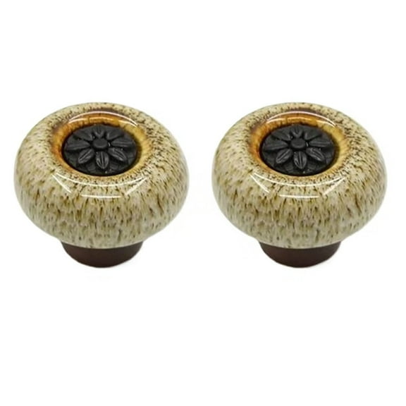 HDJNal Set of 2, Ceramic Knobs - Kitchen Cabinet Cupboard Door knobs, Round Shape Vintage Pull Handles for Furniture, Drawer Handles - Vintage Shabby Chic (32mm Diameter,Black-White)