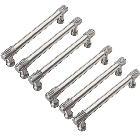 HDJNal Set of 6 pcs, Knurled Cabinet Drawer Knobs,Modern Brushed Satin Nickel T Shape Bar Knob, Drawer pulls for Kitchen,Cupboard, Wardrobe, Dresser,Cabinet Hardware 128mm