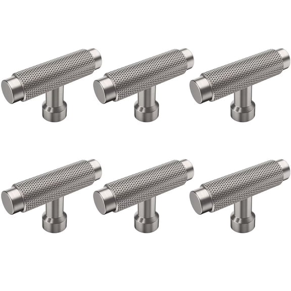 HDJNal Set of 6 pcs, Knurled Cabinet Drawer Knobs,Modern Brushed Satin Nickel T Shape Bar Knob, Drawer pulls for Kitchen,Cupboard, Wardrobe, Dresser,Cabinet Hardware