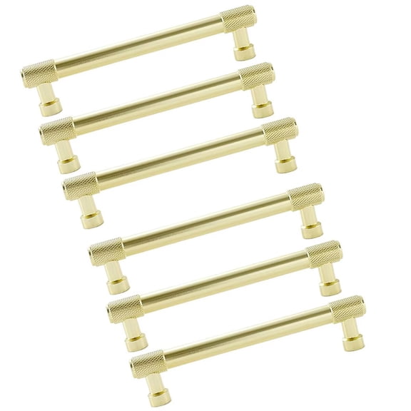 HDJNal Set of 6 pcs, Knurled Cabinet Drawer Knobs,Modern Gold T Shape Bar Knob, Drawer pulls for Kitchen,Cupboard, Wardrobe, Dresser,Cabinet Hardware 128mm