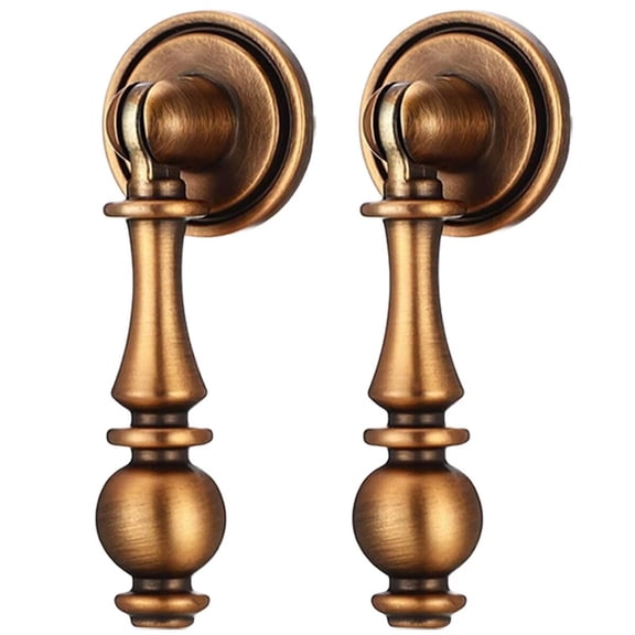 HDJNal Vintage Drop Cabinet Pulls Antique Brass Drawer Handles Zinc Alloy Decorative Pendant Dresser Knobs for Kitchen Cabinets Cupboard Wardrobe Nightstand Furniture Hardware (2 Pack)