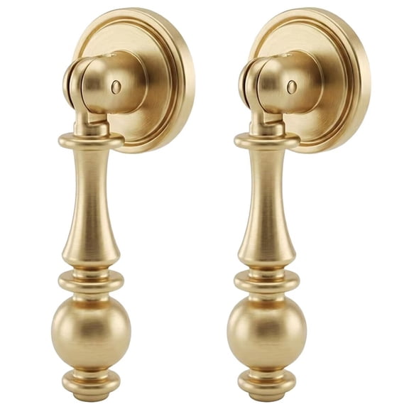 HDJNal Vintage Drop Cabinet Pulls Brushed Gold Drawer Handles Zinc Alloy Decorative Pendant Dresser Knobs for Kitchen Cabinets Cupboard Wardrobe Nightstand Furniture Hardware (2 Pack)
